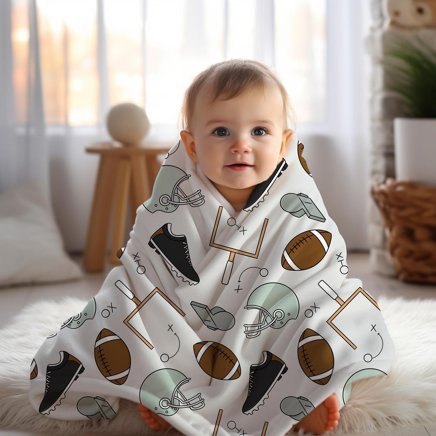 Personalized blanket for boys, Football blanket, football lover throw, birthday gift for him, custom name baby blanket, baby shower gift